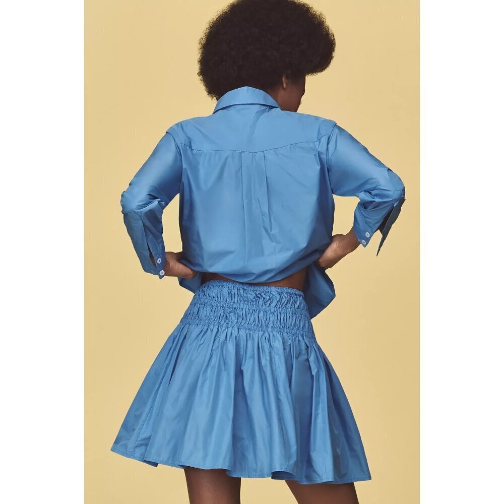 By Anthropologie Smocked Drop-Waist Mini Skirt Blue L - Picture 4 of 4